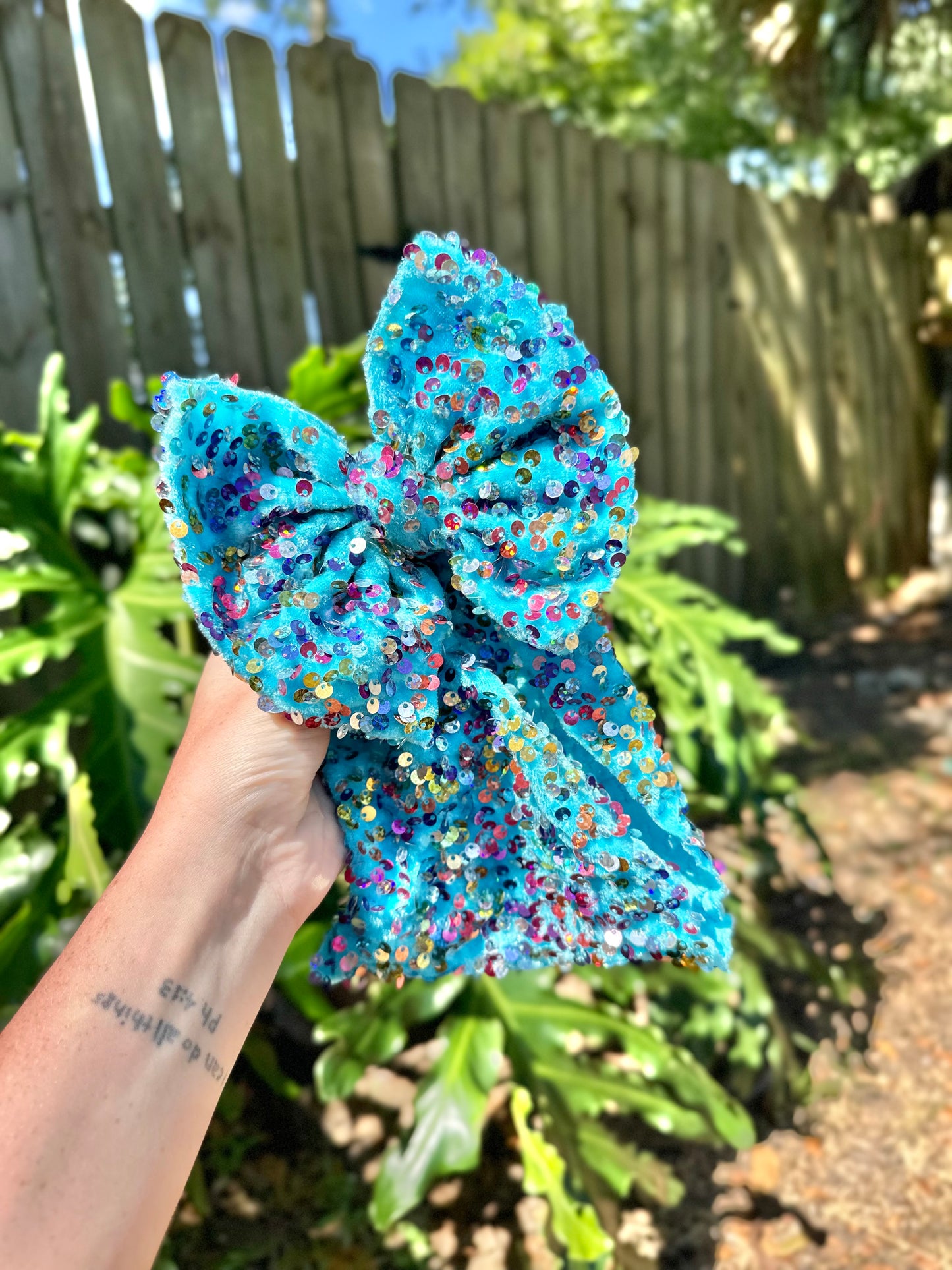 MERMAID BLUE SEQUIN BOW