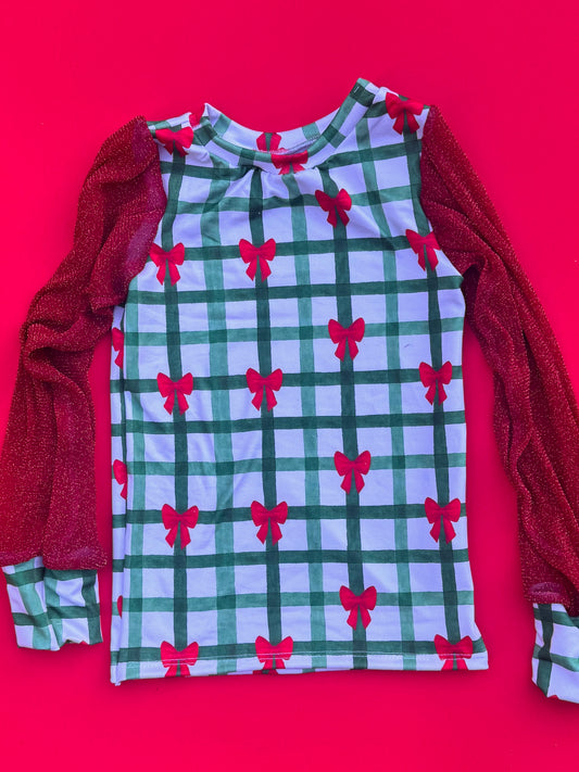 PLAID MESH SLEEVED 4/5Y