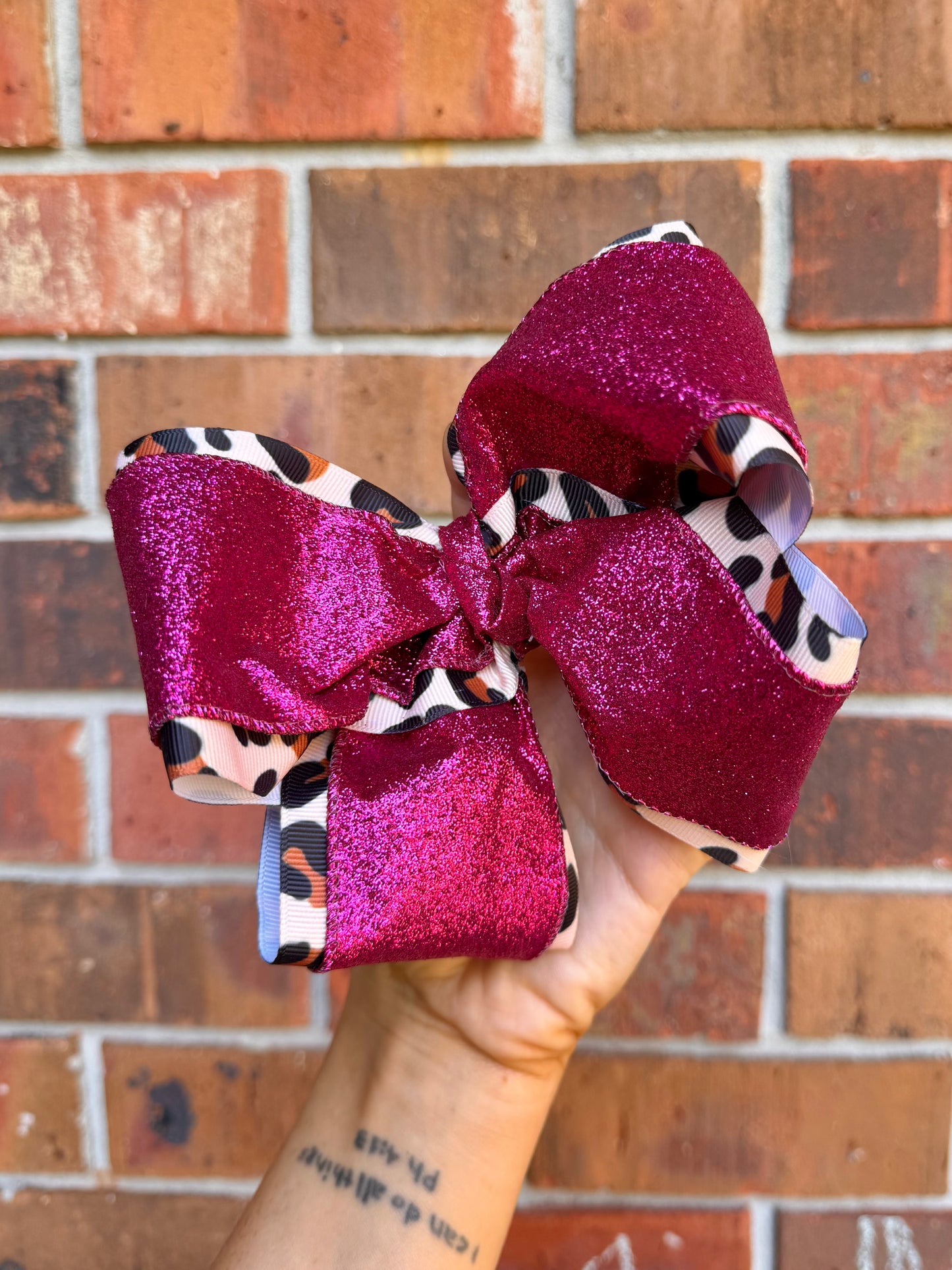 PINK CHEETAH RIBBON BOW
