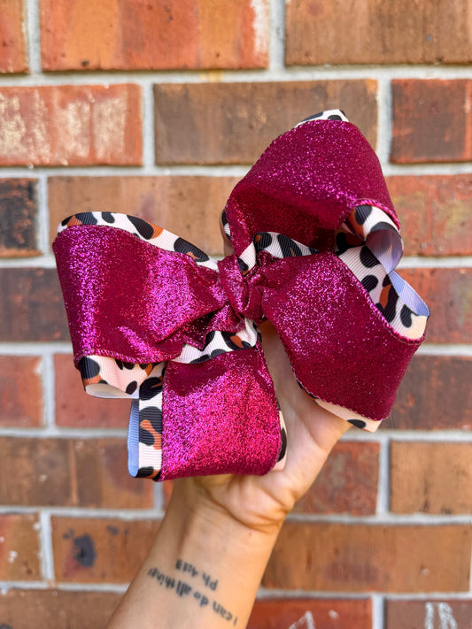 PINK CHEETAH RIBBON BOW
